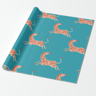 vintage retro neon color Zebra illustration motif  Wrapping Paper
