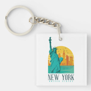 Vintage Retro New York Skyline Keychain
