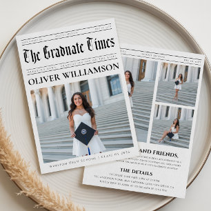 Vintage Retro Newspaper Photo Collage Graduation Invitation