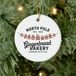 Vintage Retro North Pole Gingerbread Bakery Xmas Ceramic Ornament
