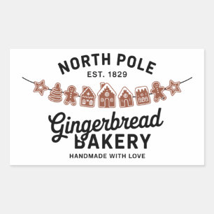 Vintage Retro North Pole Gingerbread Bakery Xmas Rectangular Sticker