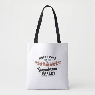 Vintage Retro North Pole Gingerbread Bakery Xmas Tote Bag