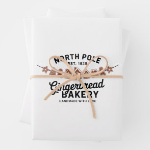 Vintage Retro North Pole Gingerbread Bakery Xmas Wrapping Paper Sheets