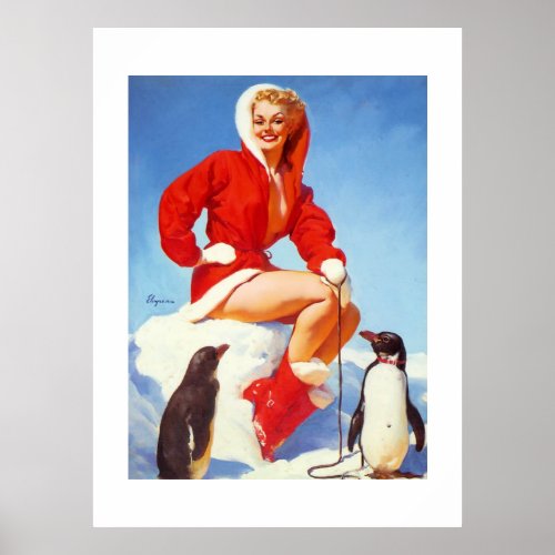 Vintage Retro North Pole Pinup Girl Poster
