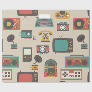 vintage retro nostalgia jukebox phonograph wrapping paper