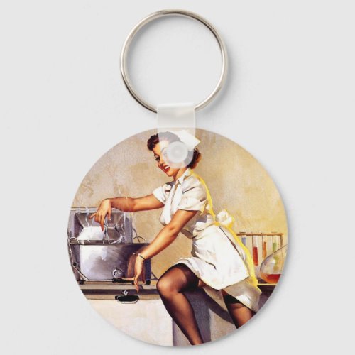 Vintage Retro Nurse Pin Up Girl Keychain