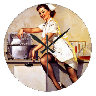 Vintage Retro Nurse Pin Up Girl Large Clock Vintage Retro Nurse Pin Up Girl Large Clock