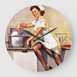 Vintage Retro Nurse Pin Up Girl Large Clock