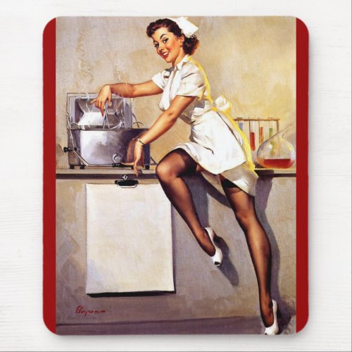 Vintage Retro Nurse Pin Up Girl Mouse Pad