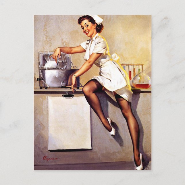 Vintage Retro Nurse Pin Up Girl Postcard (Front)