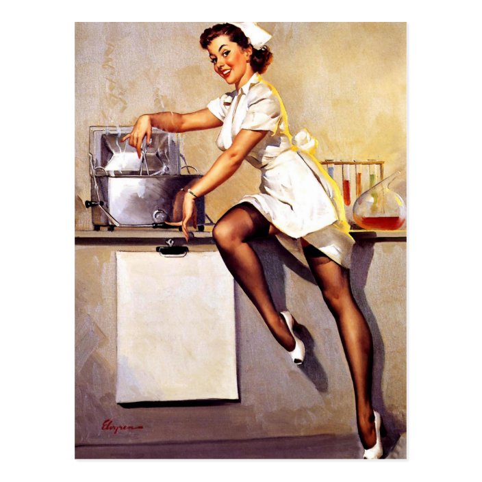 Vintage Retro Nurse Pin Up Girl Postcard