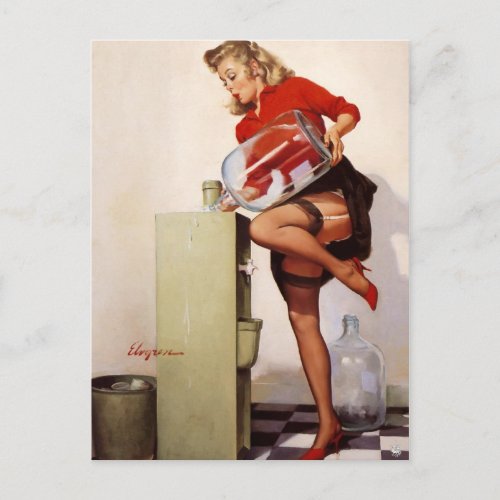 Vintage Retro Office Pinup Girl Postcard