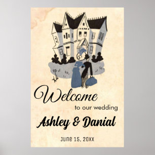 Vintage Retro Old 50s Comic Rustic Welcome Wedding Poster