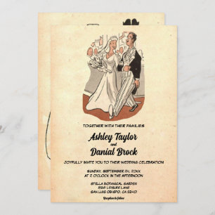 Vintage Retro Old Ancient Couple Pop Art Wedding Invitation