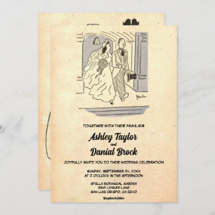 Vintage Retro Old Ancient Couple Pop Art Wedding Invitation