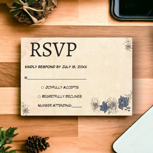 Vintage Retro Old Botanical Boho Floral Wedding RSVP Card