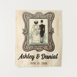 Vintage Retro Old Bride And Groom Rustic Wedding Tapestry