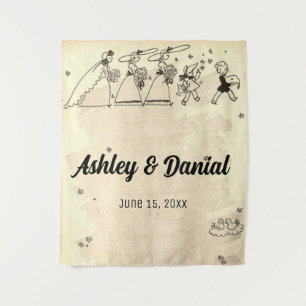 Vintage Retro Old Bride Bridesmaids Rustic Wedding Tapestry