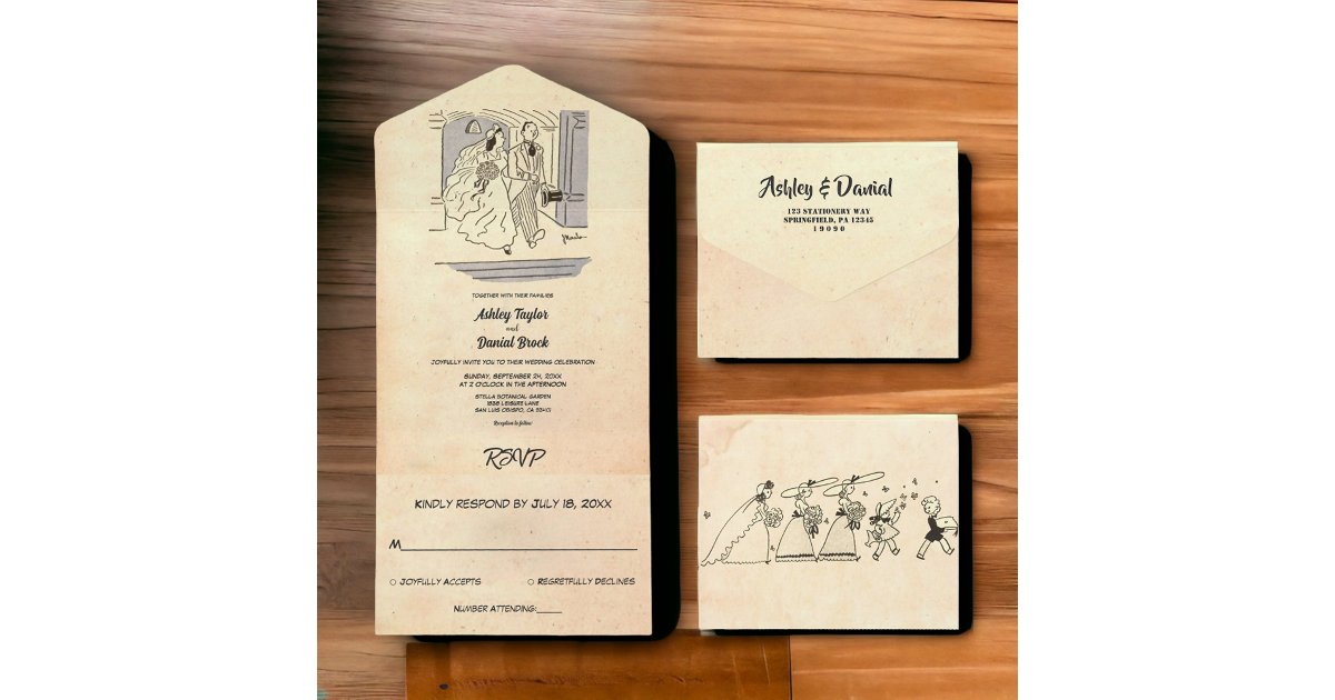 Vintage Retro Old Bride Groom Comic Rustic Wedding All In One ...