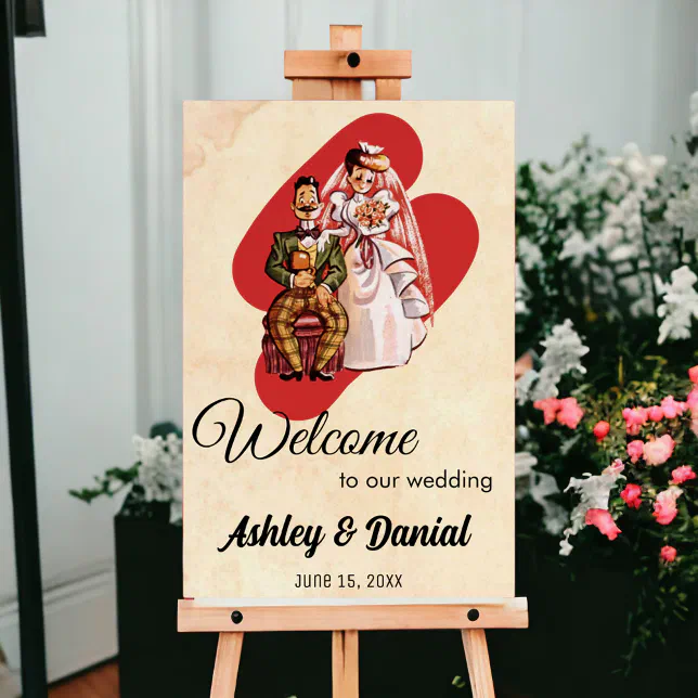 Vintage Retro Old Bride Groom Comic Rustic Wedding Foam Board | Zazzle