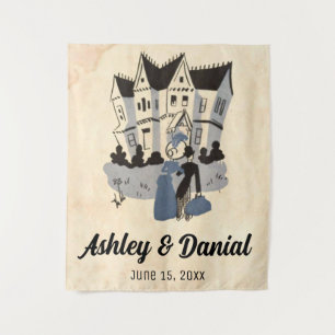 Vintage Retro Old Bride Groom Comic Rustic Wedding Tapestry