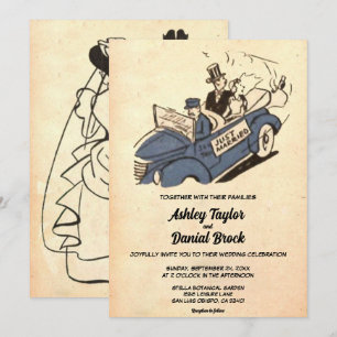 Vintage Retro Old Bride Groom Stylish Chic Wedding Invitation