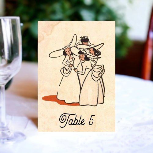 Vintage Retro Old Bridesmaids Comic Rustic Wedding Table Number