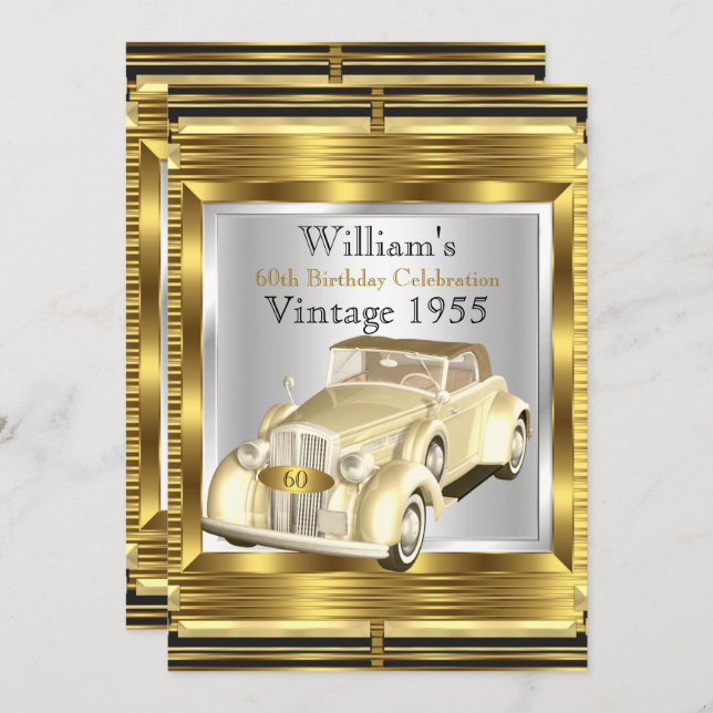 Vintage Retro Old Car Gatsby Deco Party Invitation (Front/Back)