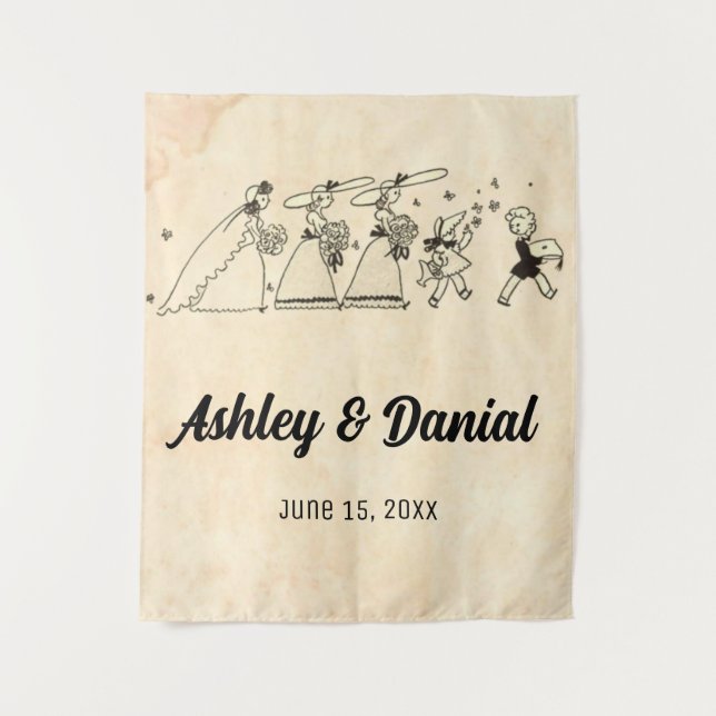 Vintage Retro Old Ceremony Bride Rustic Wedding Tapestry (Front)