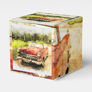 Vintage Retro Old Classic Car Auto Watercolor Art Favor Boxes by RosellaDesigns at Zazzle