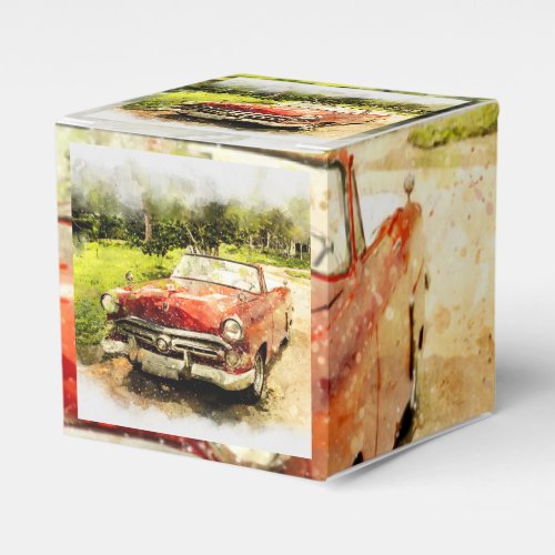 Vintage Retro Old Classic Car Auto Watercolor Art Favor Boxes