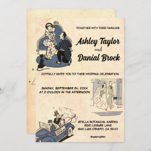 Vintage Retro Old Classic Comic Book Style Wedding Invitation
