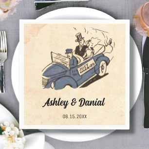 Vintage Retro Old Comic Bride Groom Rustic Wedding Napkins