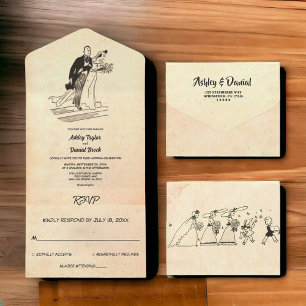 Vintage Retro Old Couple Pop Art Rustic Wedding All In One Invitation