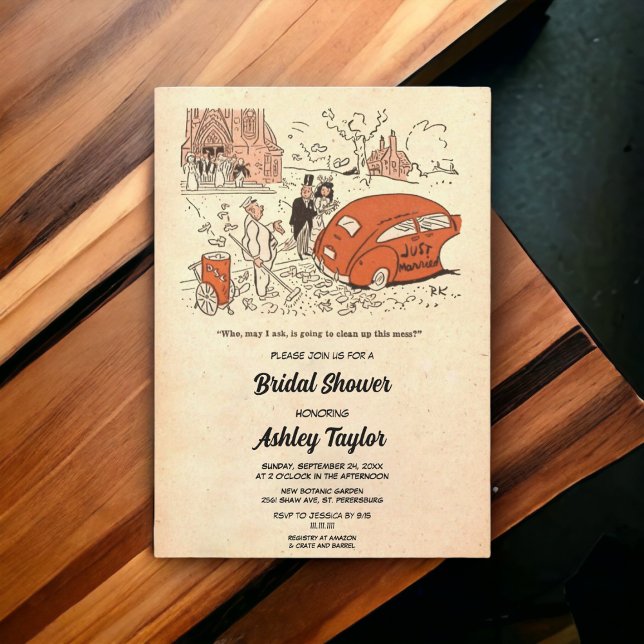 Vintage Retro Old Funny Couple Comic Bridal Shower Invitation (Creator Uploaded)