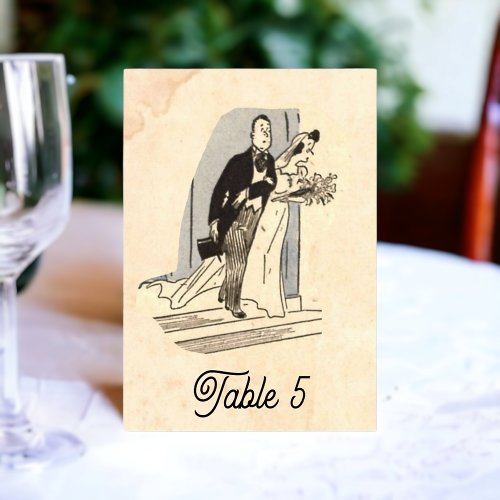 Vintage Retro Old Illustration 50s Rustic Wedding Table Number