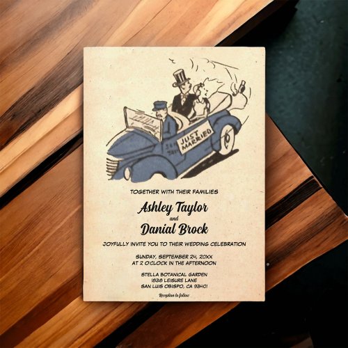 Vintage Retro Old Just Married Couple 50s Wedding Invitation