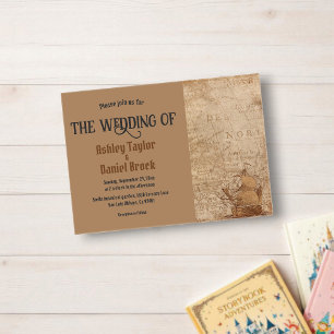 Vintage Retro Old Map Ship Classic Wedding Acrylic Invitations