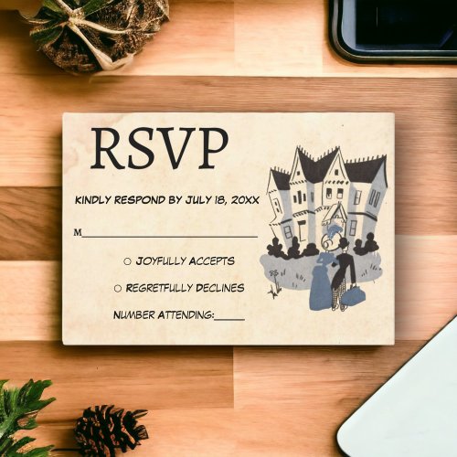 Vintage Retro Old Married Couple Rustic Wedding RSVP Card