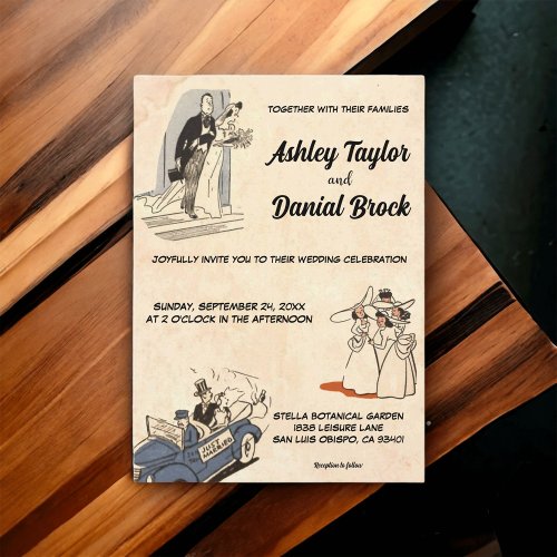 Vintage Retro Old Romantic 50s Comic Book Wedding Invitation