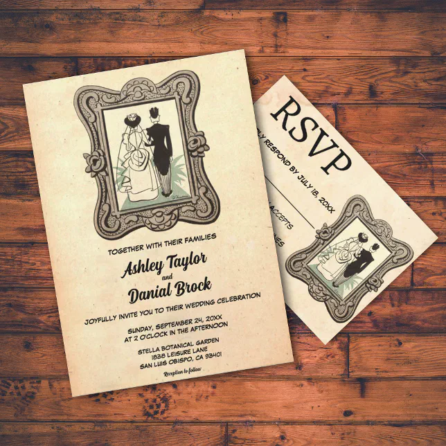 Vintage Retro Old Romantic Bride Groom Wedding Invitation | Zazzle