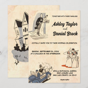 Vintage Retro Old Romantic Classic Comic Wedding Invitation