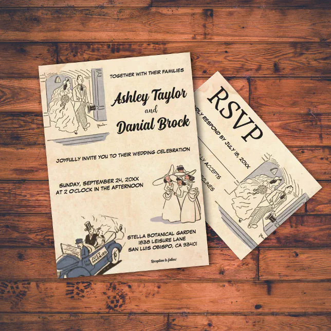 Vintage Retro Old Romantic Comic Rustic Wedding Invitation | Zazzle