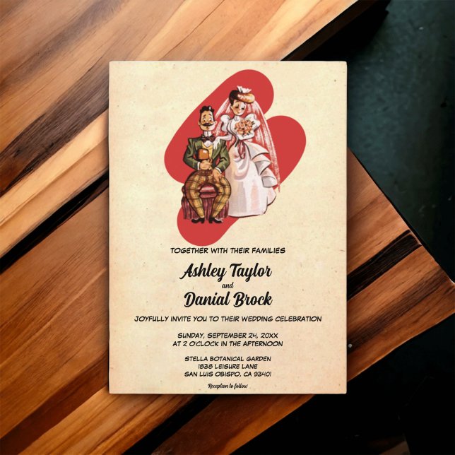 Vintage Retro Old Romantic Couple Rustic Wedding Invitation (Creator Uploaded)