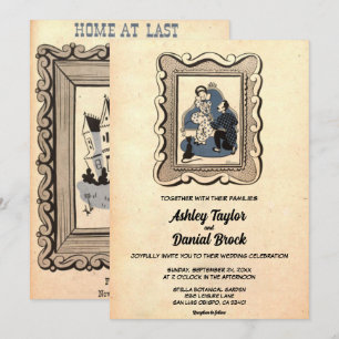 Vintage Retro Old Romantic Couple Rustic Wedding Invitation