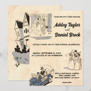 Vintage Retro Old Romantic Modern Stylish Wedding Invitation
