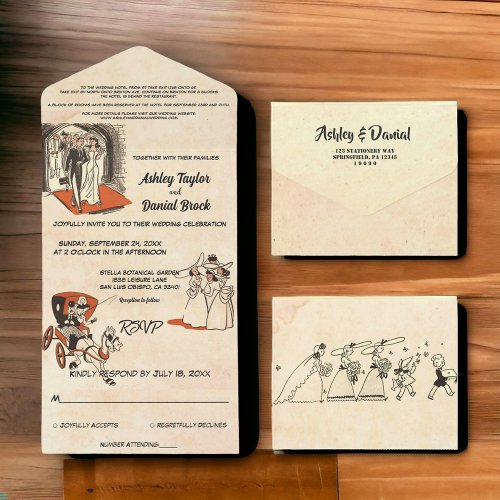 Vintage Retro Old Rustic 50s Comic_Themed Wedding All In One Invitation