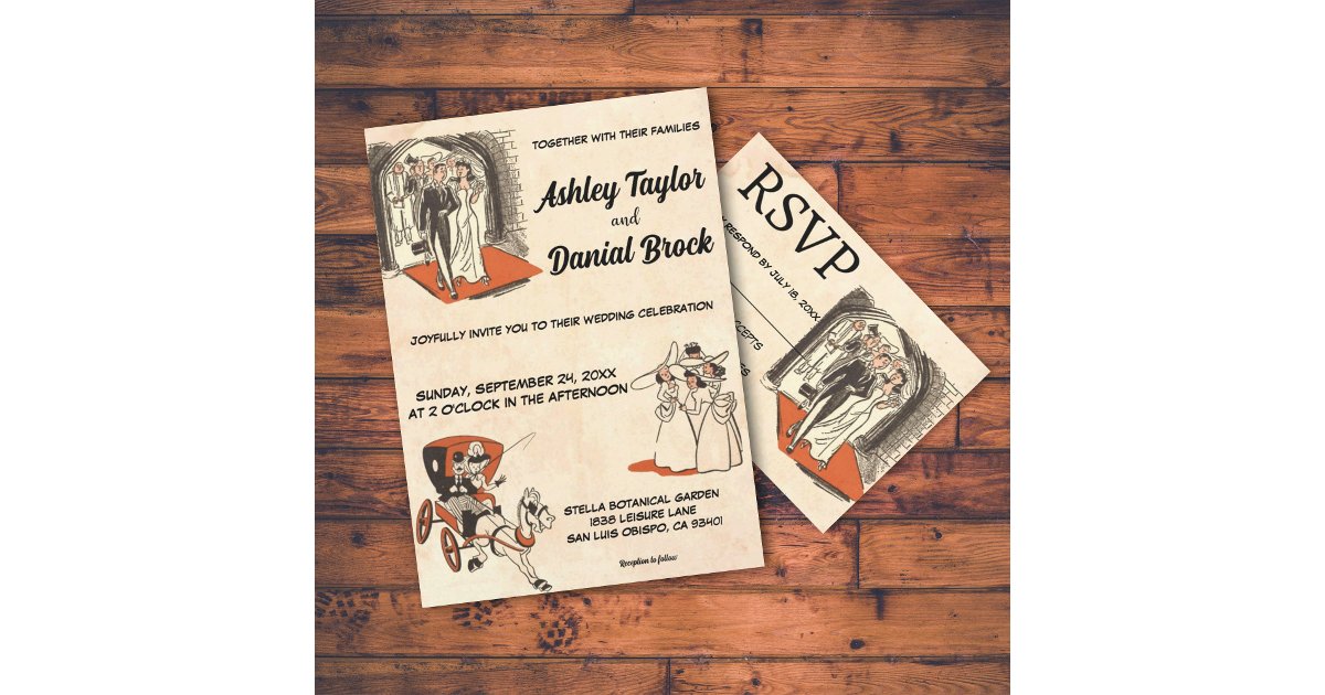 Vintage Retro Old Rustic 50s Comic-Themed Wedding Invitation | Zazzle