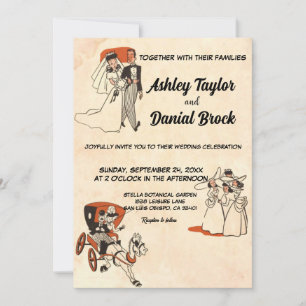 Vintage retro old rustic 50s comic-themed Wedding Invitation