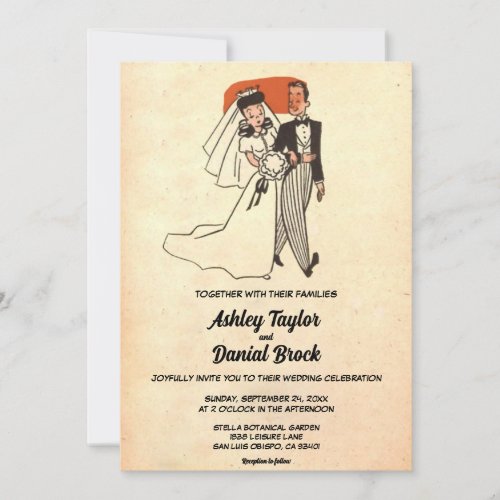 Vintage Retro Old Rustic Ancient 50s Comic Wedding Invitation